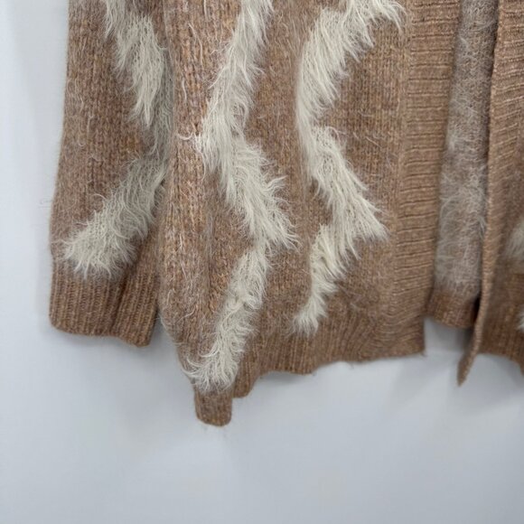 Dreamers neutral open cardigan tan white eyelash mohair look sweater woman’s siz - Picture 5 of 9